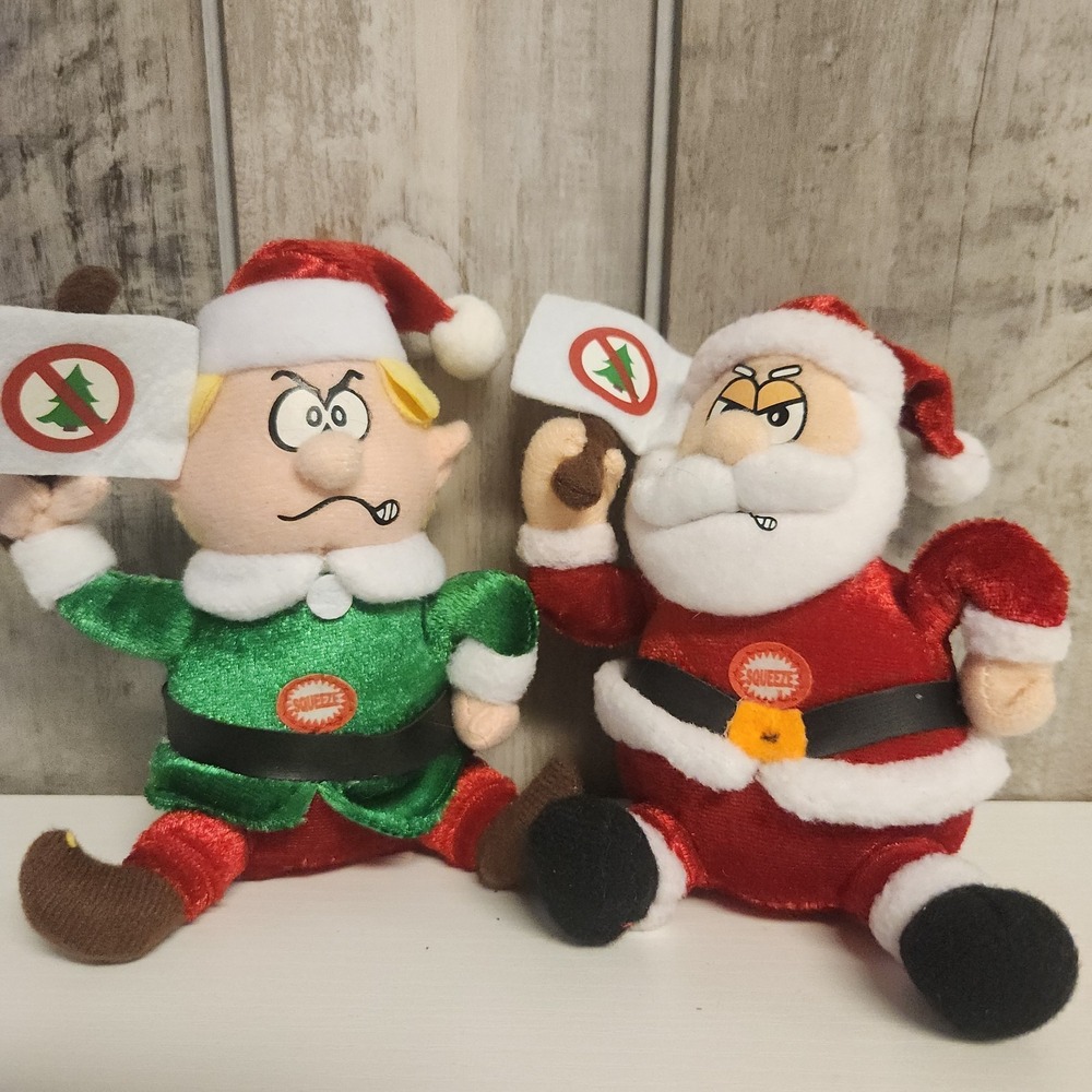 Tekky Toys Grumpy Elf & Santa Squeezer Christmas Talking 2009 Plush Rare *Video*